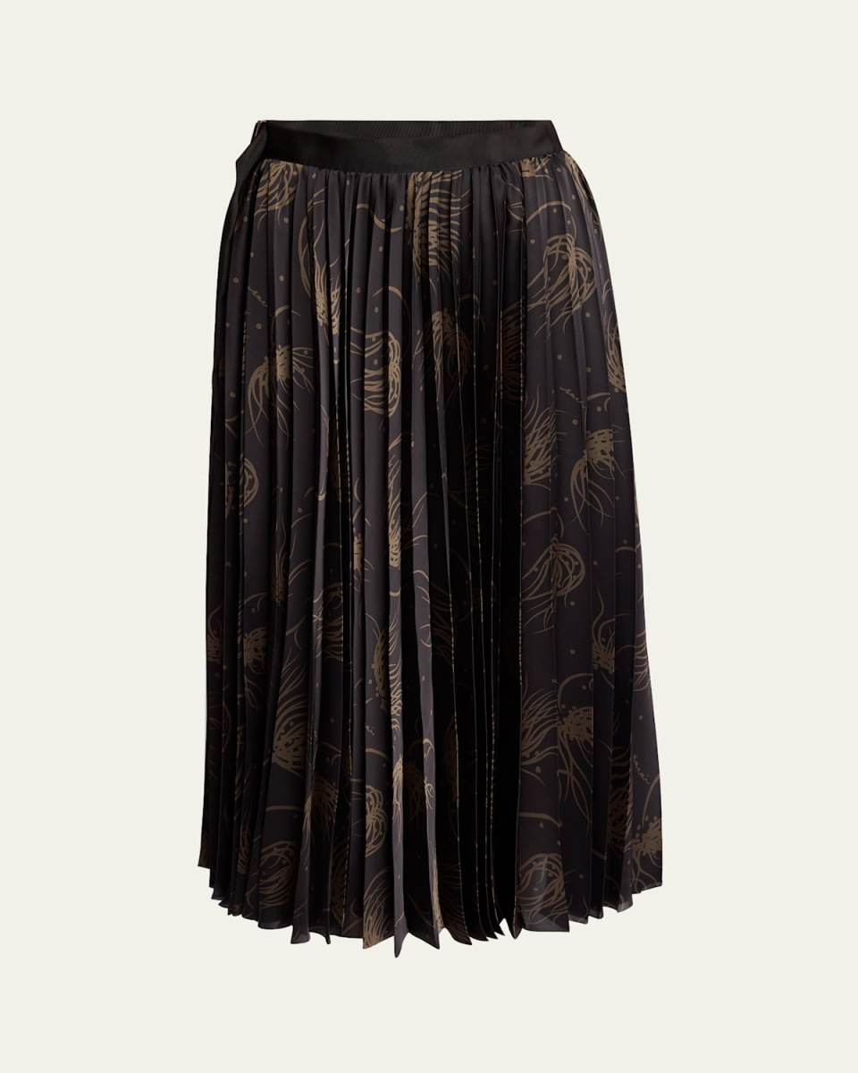 Dot Flower Print Pleated Midi Skirt